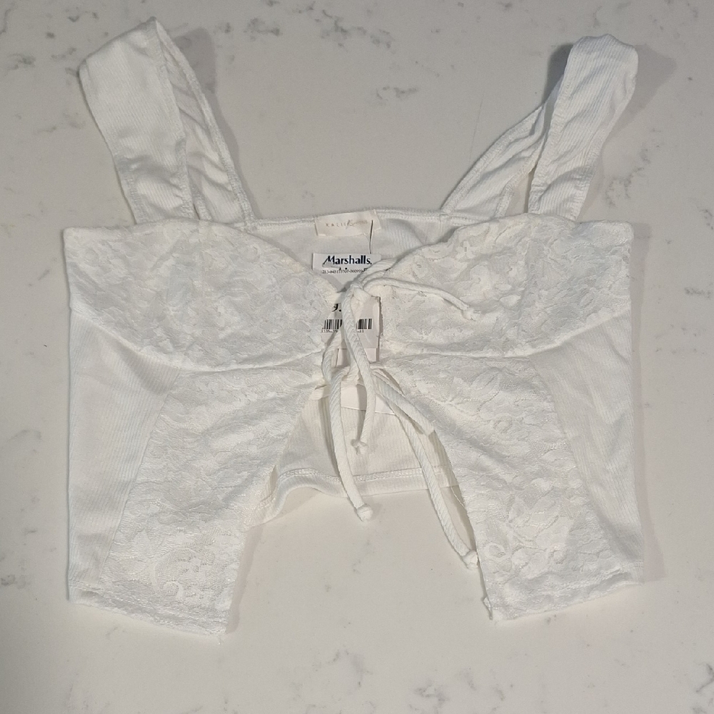 Front Tie White Lace Crop Top